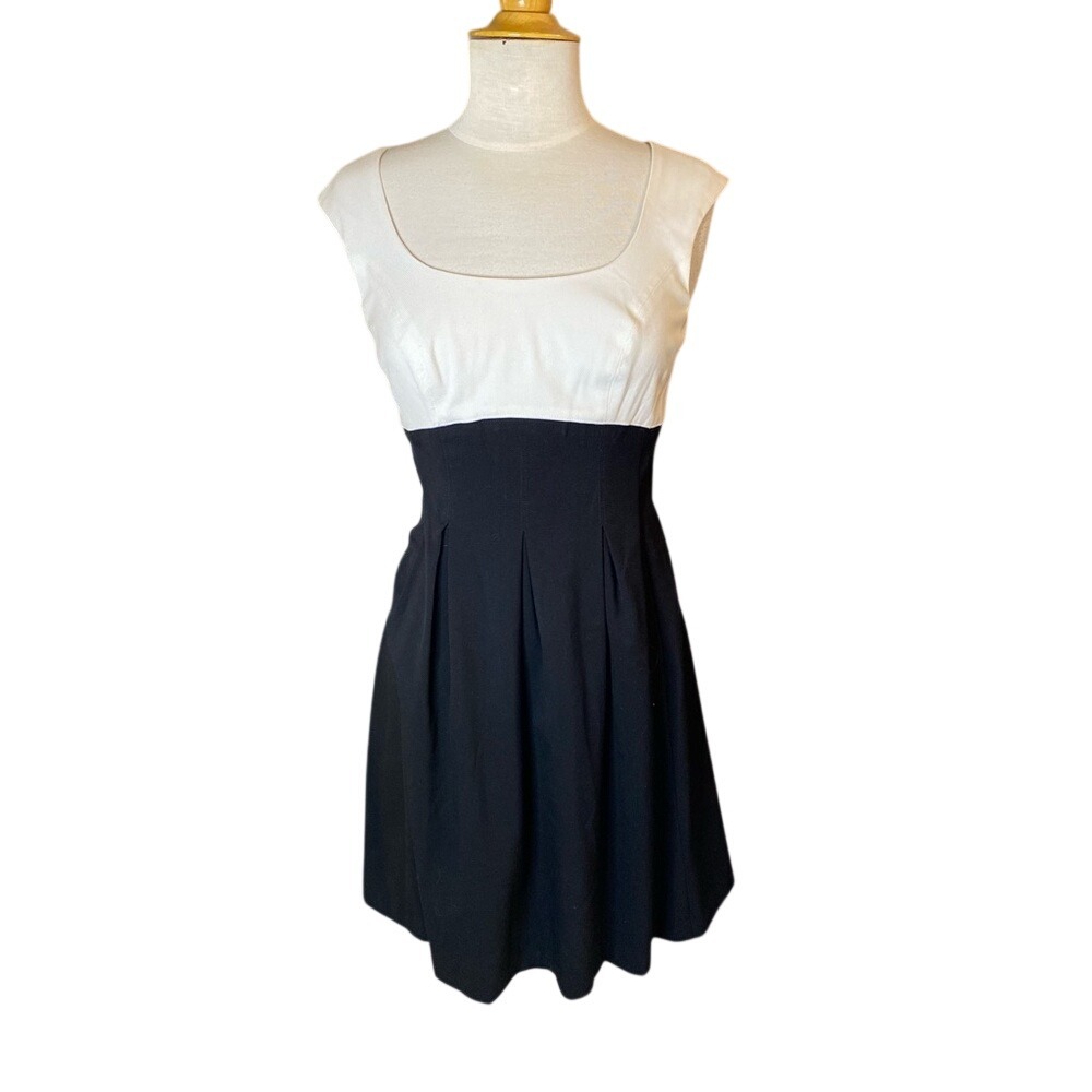 Nine West Black White Colorblock Sleeveless Pleated Sheath Dress Size 4